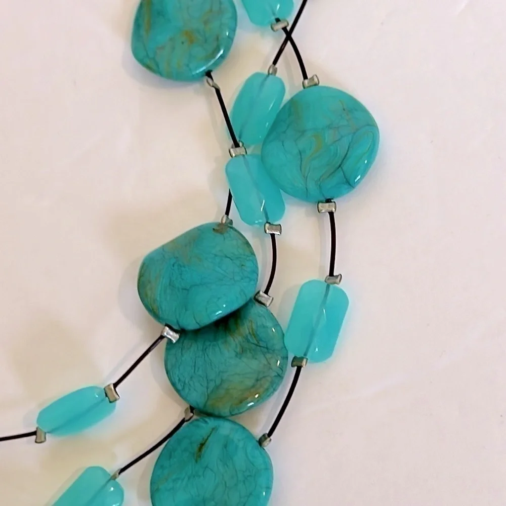 Etsy handmade Turquoise Statement Necklace 3 strand Cord with Turquoise Jewelry